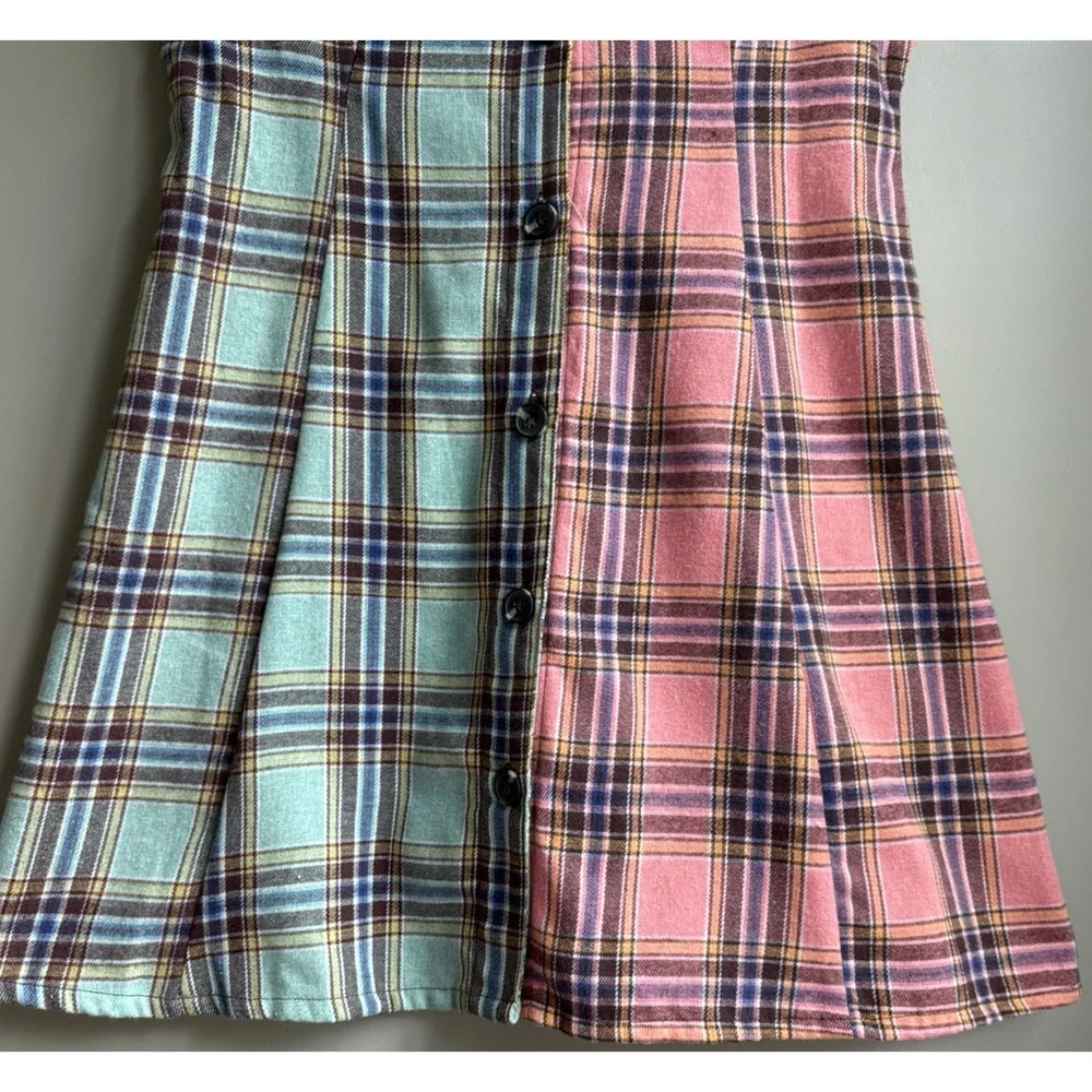 Stitch & Pine Button Front Sleeveless Mini Dress Plaid Retro Grunge 90s S/L - Picture 3 of 12